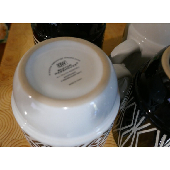 Boston Warehouse 4 Stackable Coffee Tea Mugs Cups Black White Geometric Pattern - Picture 10 of 16